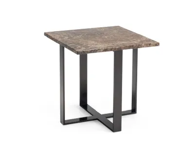 Tavolino con top in marmo Emperador dark lucido e base in metallo Heathrow di Rosini Night