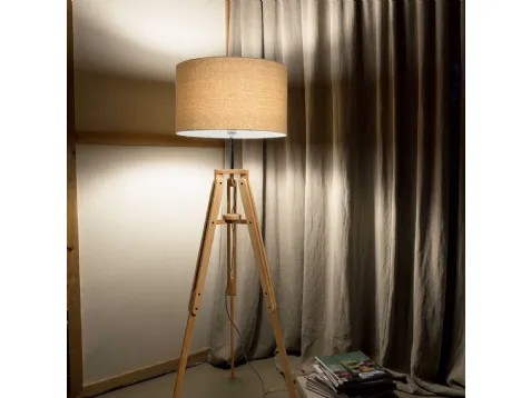 Lampada da terra Klimt in legno naturale con paralume rivestito in tessuto di Ideal Lux