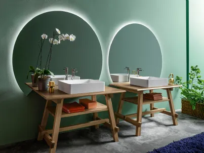 Mobile da Bagno a terra Composizione B02 in legno massello di Rovere di Devina Nais