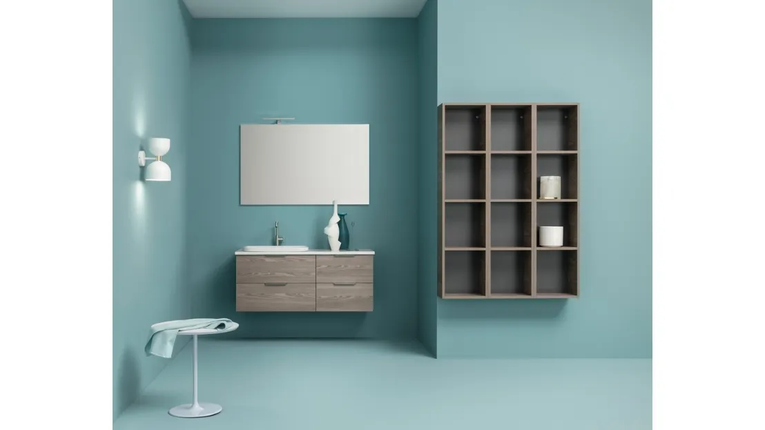Mobile da Bagno sospeso in melaminico effetto legno con piano e lavabo in ceramica UPDATE UP 006 di Compab
