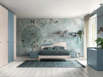 Letto Volo Sunrise con giroletto Manny finitura Ciliegio bianco e Cadaques di Colombini Casa