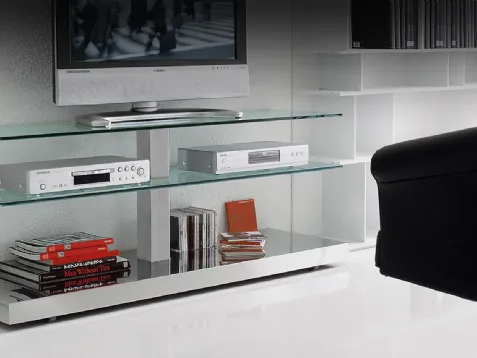 Mobile Porta Tv con ripiani in cristallo e struttura in alluminio Play di Cattelan Italia
