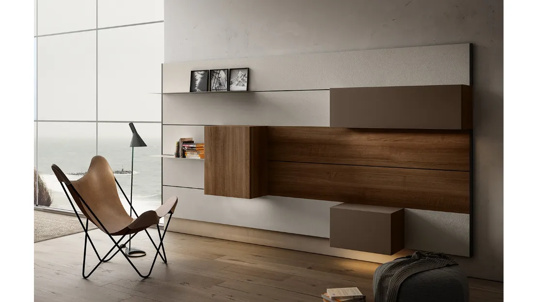 Mobile sospeso Living 01 in Noce e laccato opaco di Arredo3