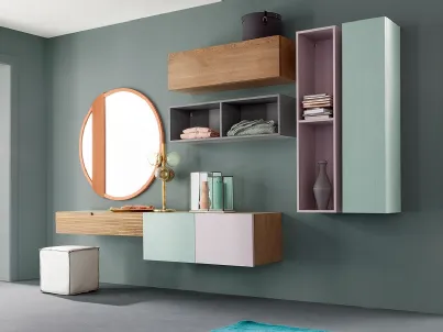 Mobile sospeso Living Zero 16 L07 in Rovere laccato e naturale di Devina Nais