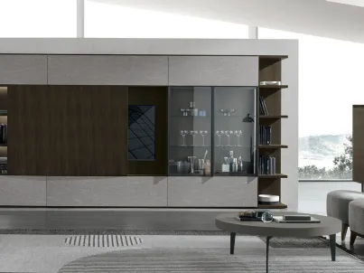 Parete Attrezzata Atlante UNIT AT211 in materico rovere moka, legno rovere moka canettè e materico piasentina scuro di Tomasella