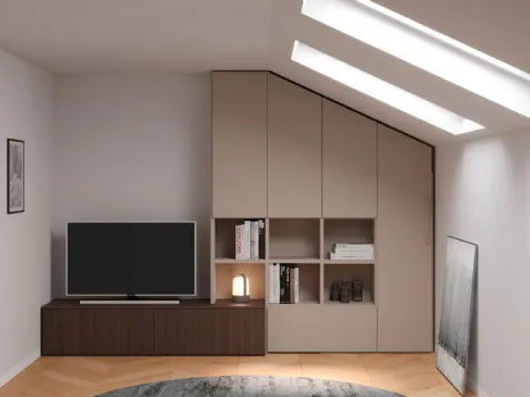 Parete Attrezzata Living Mansarda Cotto Modul Spalla di Nardi Interni