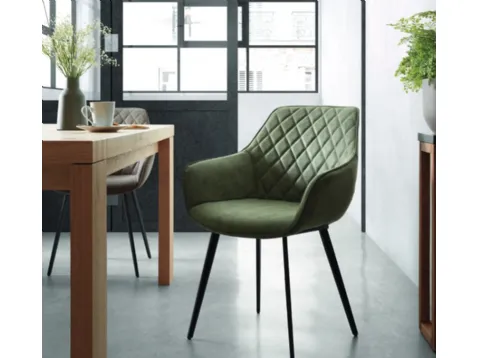 Sedia a poltroncina con imbottitura a piccoli rombi, gambe in metallo antracite, Aminy di La Forma