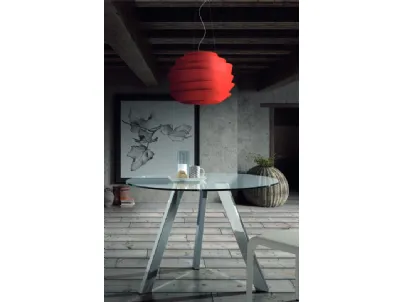 Tavolo con gambe in metallo cromato, top rotondo in vetro diam. cm. 110, Columbia di La Forma
