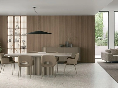 Tavolo Fortuny con piano in gres e struttura in metallo di Tomasella