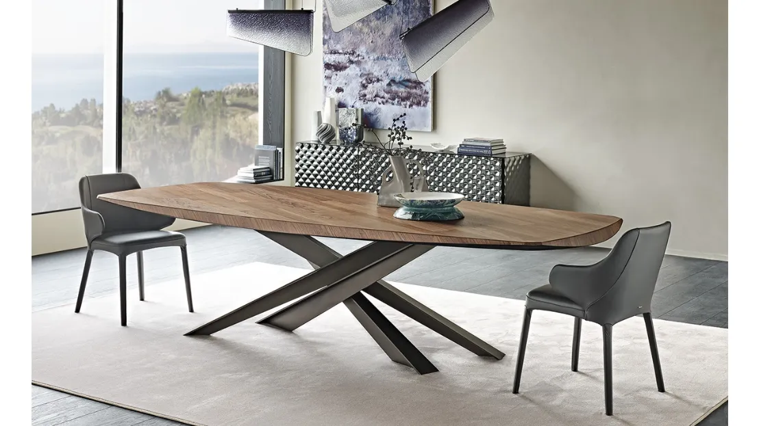 Tavolo rettangolare con piano in legno pregiato Lancer Wood di Cattelan Italia