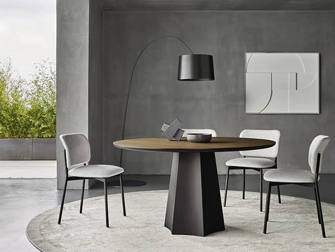 Tavolo rotondo Poliedro in Rovere Termotrattato di Sangiacomo