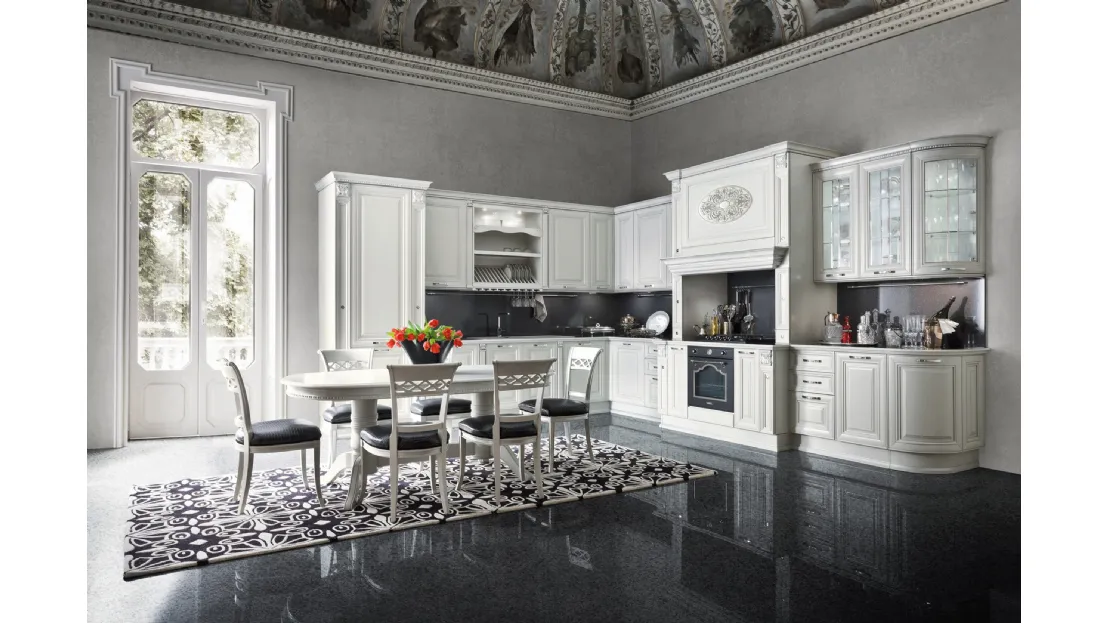 Cucina Classica angolare in legno laccato bianco opaco Ginevra di Ar-Tre