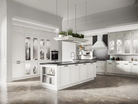 Cucina Classica con isola in legno di Frassino massello laccato Bianco a poro aperto e top in Dekton Fossil Frida classic di Arredo3