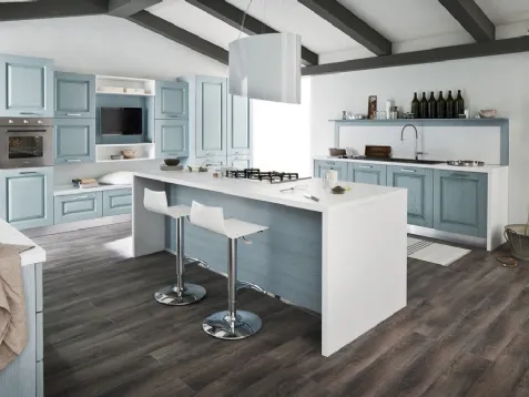 Cucina Classica ad isola in legno tinto azzurro I Masselli Olimpia di Ar-Tre