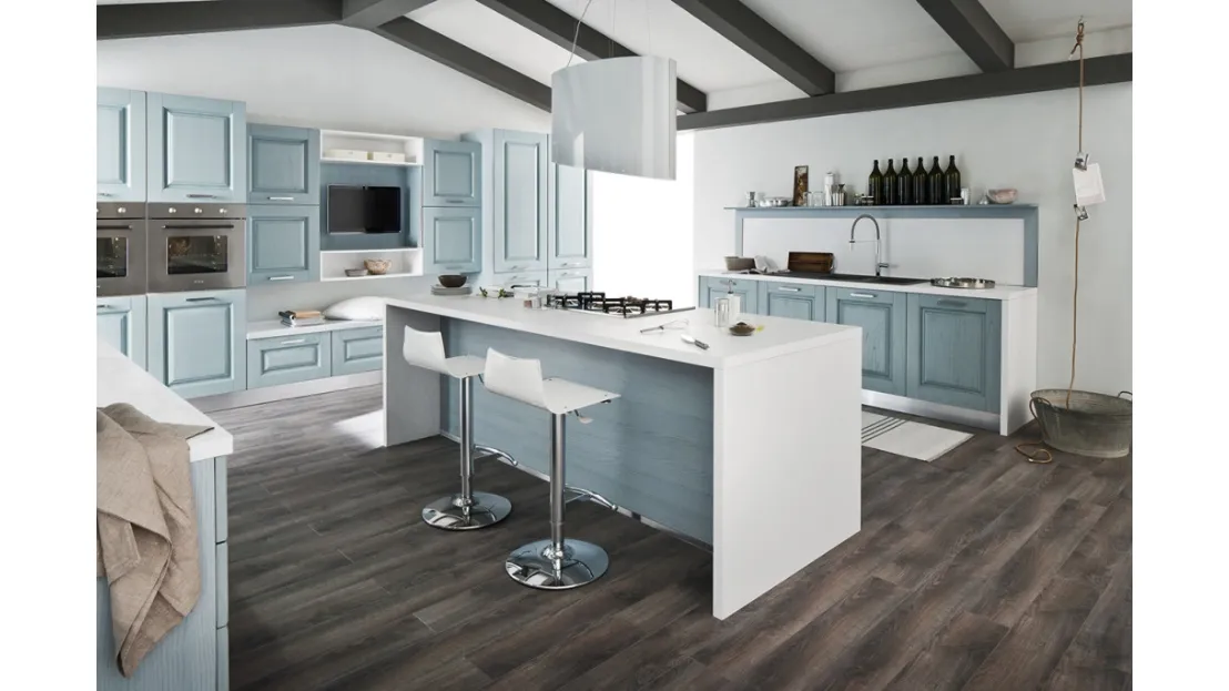 Cucina Classica ad isola in legno tinto azzurro I Masselli di Ar-Tre
