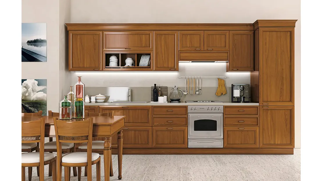 Cucina Classica lineare in legno Le Gemme composizione 5 di Le Fablier