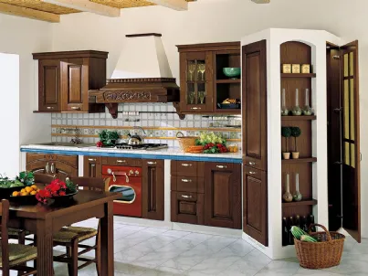 Cucina lineare in Muratura con ante in legno Paesana 02 di Ar-Tre