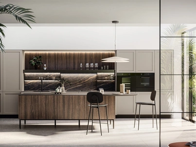 Cucina Moderna con isola Alma 01 in pet e laminato di Arredo3