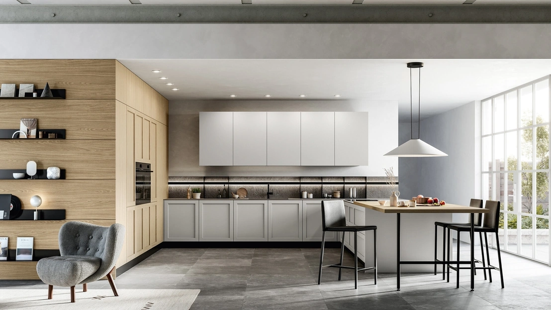 Cucina Moderna con penisola Alma 02 in pet e laminato di Arredo3