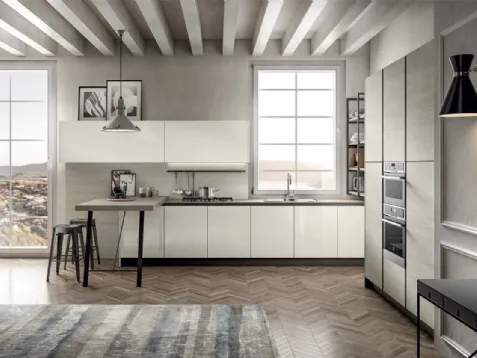 Cucina Moderna in laccato lucido e laminato Rovere Atalanta con penisola Cloe di Arredo3
