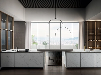 Cucina Moderna con penisola Kronos 01 in laminam di Arredo3