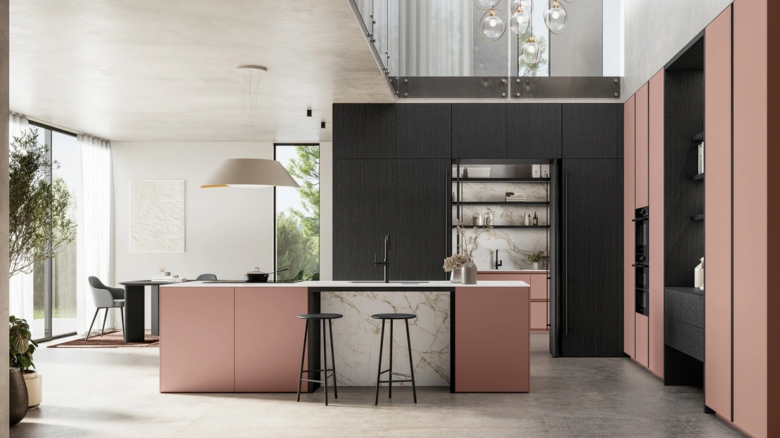 Cucina Moderna con isola Time 04 in laccato opaco e legno di Arredo3