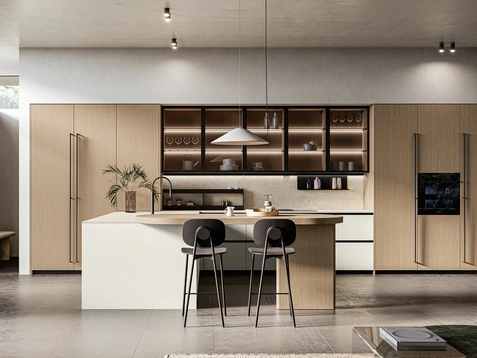Cucina Moderna con isola Asia 01 in laccato e legno di Arredo3