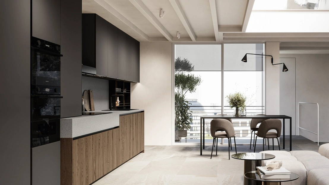 Cucina Moderna lineare Asia 03 in rovere e laccato di Arredo3