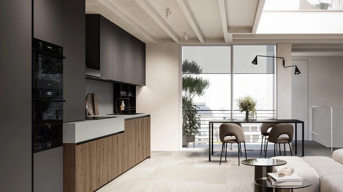 Cucina Moderna lineare in rovere e laccato Asia di Arredo3