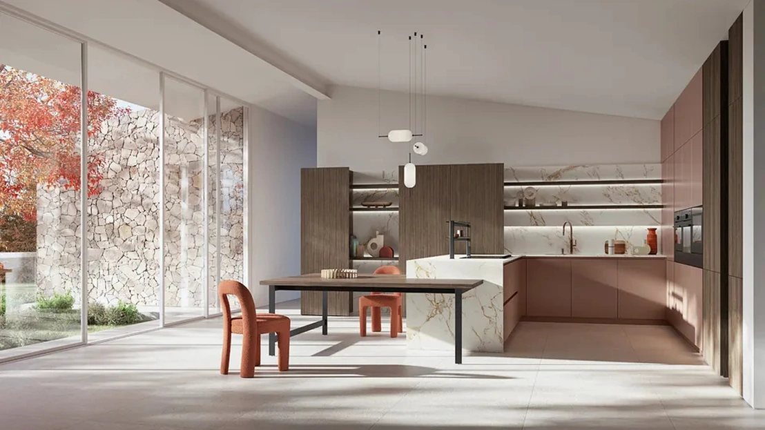 Cucina Moderna con penisola I Naturali 03 in laccato e legno di Ar-Tre