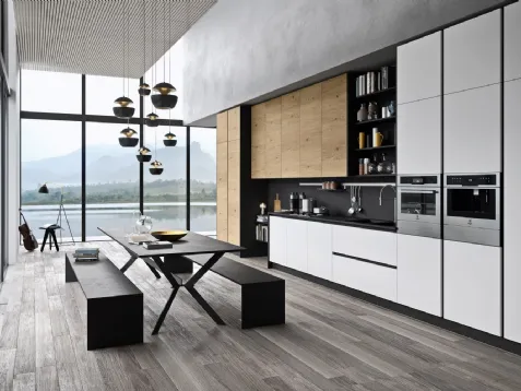 Cucina Moderna lineare in laccato bianco opaco e legno I Naturali Mood di Ar-Tre