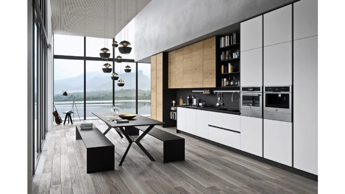 Cucina Moderna lineare in laccato bianco opaco e legno I Naturali Mood di Ar-Tre
