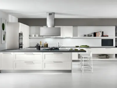 Cucina Moderna Itaca angolare a ferro di cavallo in legno massello di Frassino laccato Bianco a poro aperto di Arredo3