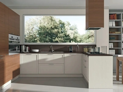 Cucina Moderna con penisola Melograno Composizione PM05 in legno di frassino di Le Fablier