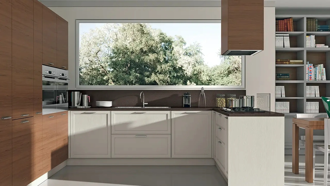 Cucina Moderna con penisola Melograno Composizione PM05 in legno di frassino di Le Fablier