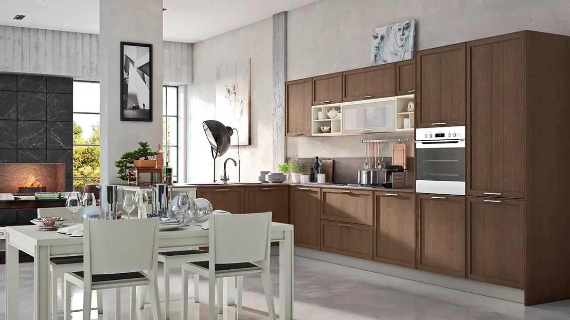 Cucina Moderna con penisola Melograno Composizione PM07 in legno di frassino di Le Fablier