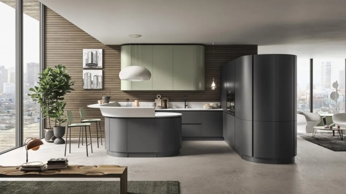Cucina Moderna con penisola in laccato opaco Miami di Ar-Tre