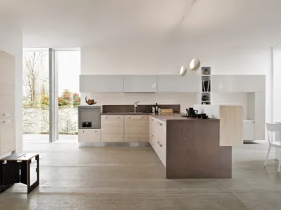 Cucina Moderna angolare in finitura legno e laccato Mito di Ar-Tre