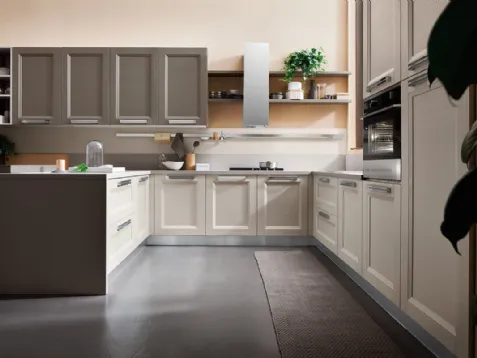 Cucina Moderna angolare in laccato opaco corda e fumo di Londra Vela Pavia di Ar-Tre
