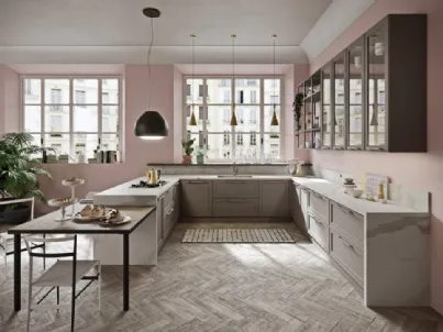 Cucina Moderna angolare con penisola in laccato opaco e HPL effetto marmo Vintage di Ar-Tre