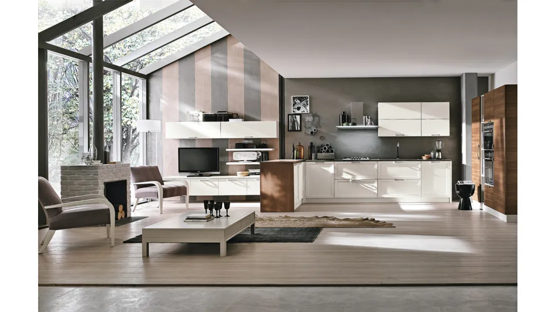 Cucina angolare su misura in legno laccato Melograno composizione 2 di Le Fablier
