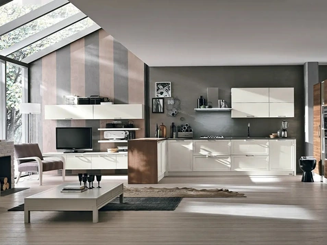 Cucina su misura con penisola Melograno Composizione PM02 in legno di frassino di Le Fablier