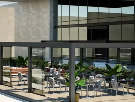 Pergola bioclimatica impacchettabile in alluminio Brera P di Pratic